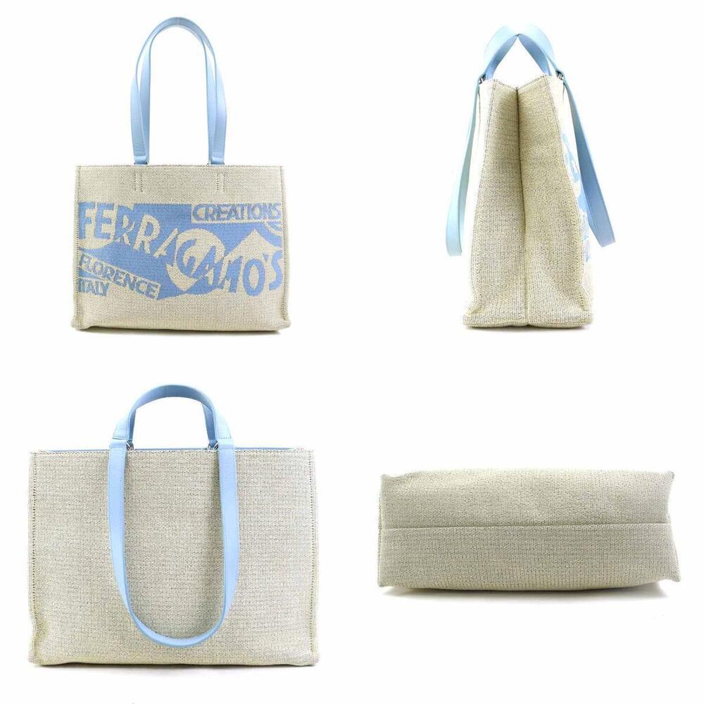 Salvatore Ferragamo bag leather blue beige shoulder canvas Blue Tan